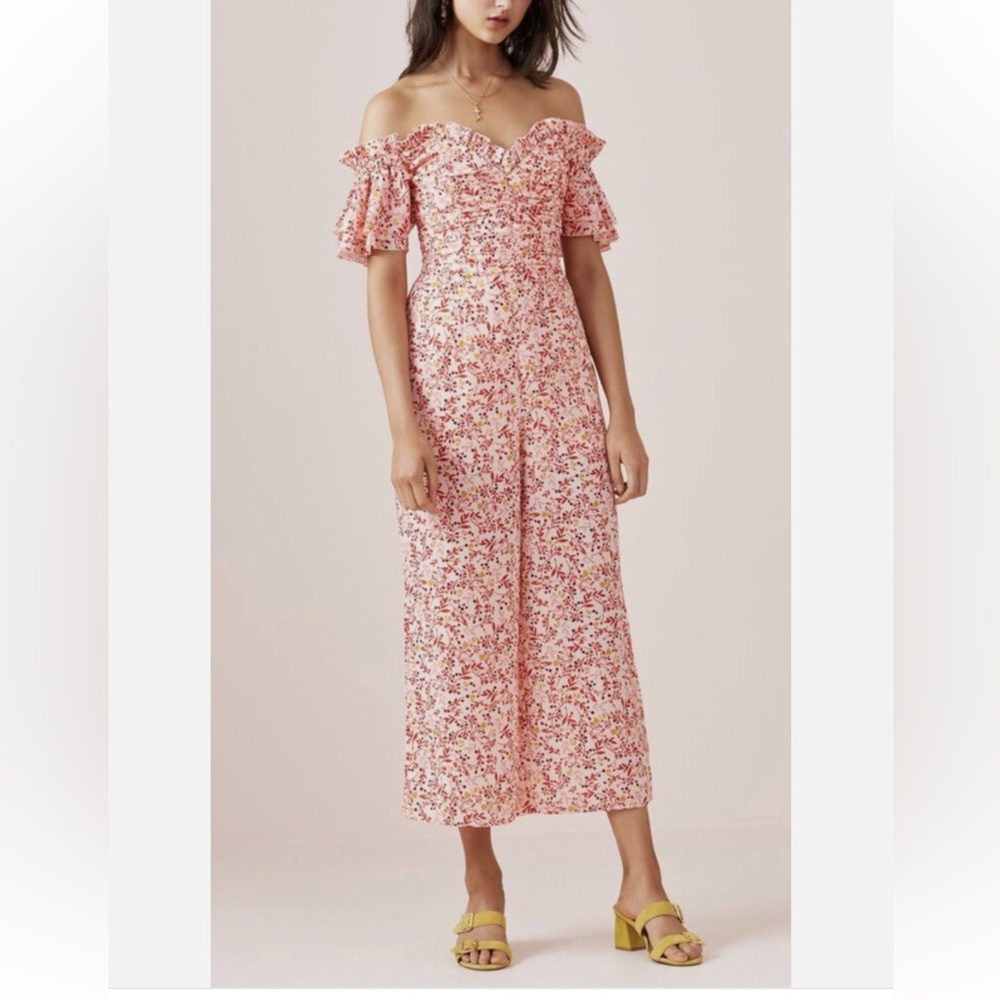 Finders Keepers Faded Floral Off Shoulder Wide Leg Jumpsuit Small